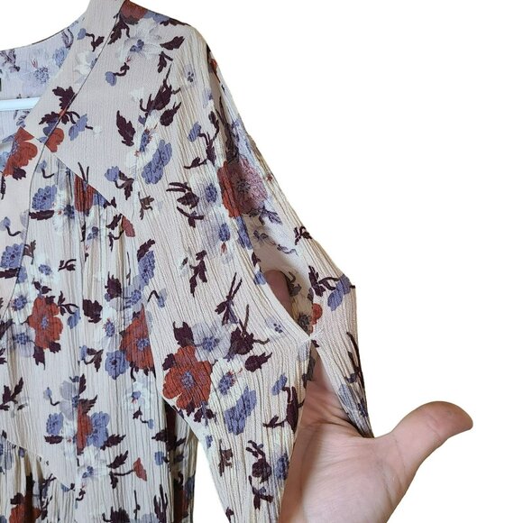 American Eagle Outfitters Womens Sz M Floral Boho Flowy Tunic Top Blouse Begie R - Picture 6 of 12